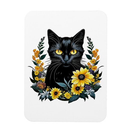 Black Cat With Flowers Magnet (Vertikal)
