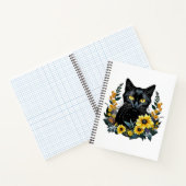 Black Cat With Flowers Notizblock (Innenseite)