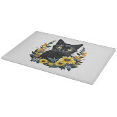 Black Cat With Flowers Schneidebrett (Ecke)