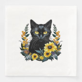 Black Cat With Flowers Serviette (Vorderseite)