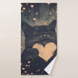 Black Cat with Golden Heart - Cat's Cosy Liebe Badehandtuch