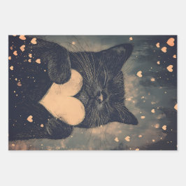 Black Cat with Golden Heart - Cat's Cosy Liebe Geschenkpapier Set