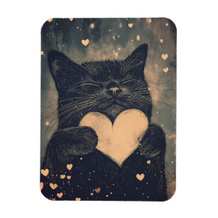Black Cat with Golden Heart - Cat's Cosy Liebe Magnet