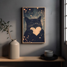 Black Cat with Golden Heart - Cat's Cosy Liebe