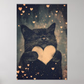Black Cat with Golden Heart - Cat's Cosy Liebe Poster (Vorne)