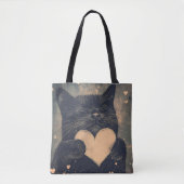 Black Cat with Golden Heart - Cat's Cosy Liebe Tasche (Vorderseite)