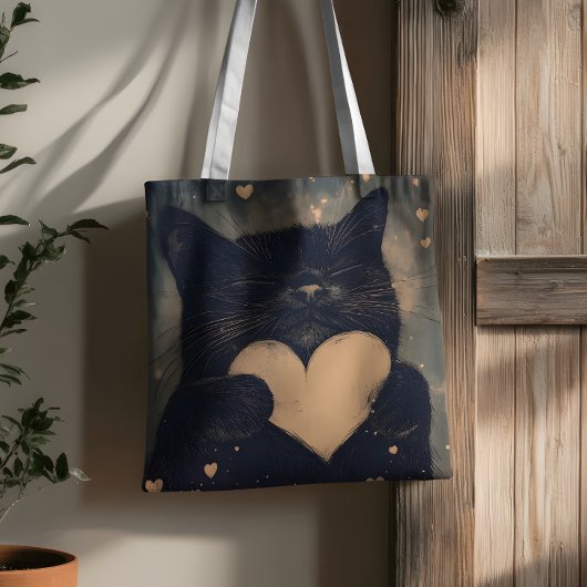 Black Cat with Golden Heart - Cat's Cosy Liebe Tasche
