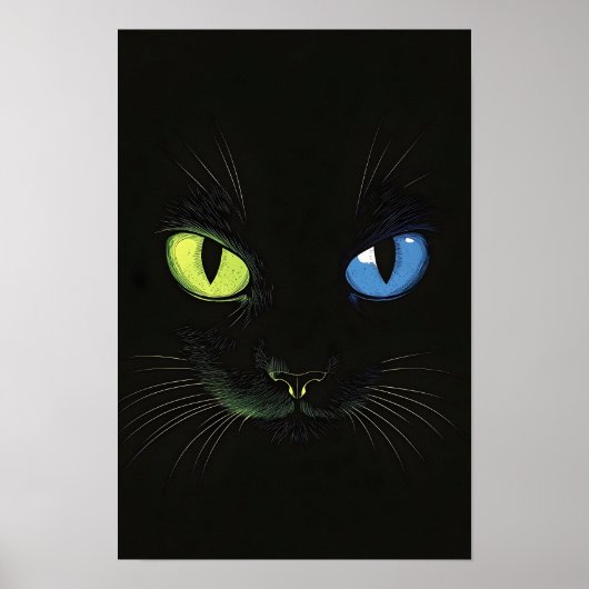 Black cat with Green And Blue Eyes Poster (Vorne)