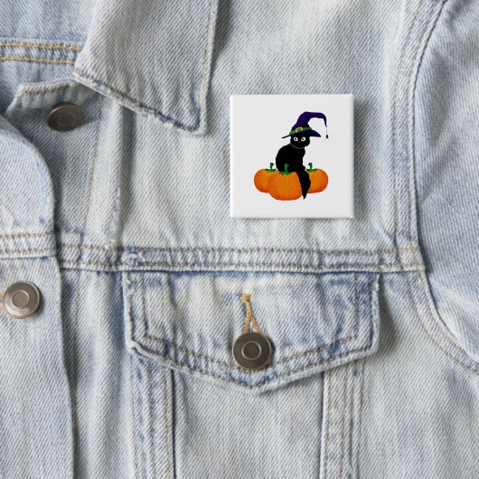 Black Cat With Hat And Pumpkins for Halloween Button (Beispiel)
