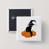 Black Cat With Hat And Pumpkins for Halloween Button (Vorne & Hinten)