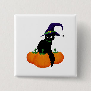 Black Cat With Hat And Pumpkins for Halloween Button