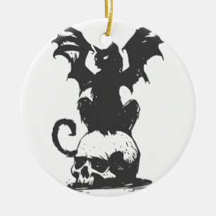 Black cat with monster wings - Choose back color Keramik Ornament
