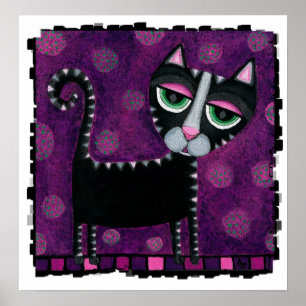 Black Cat with Polka Dots - Funky print Poster