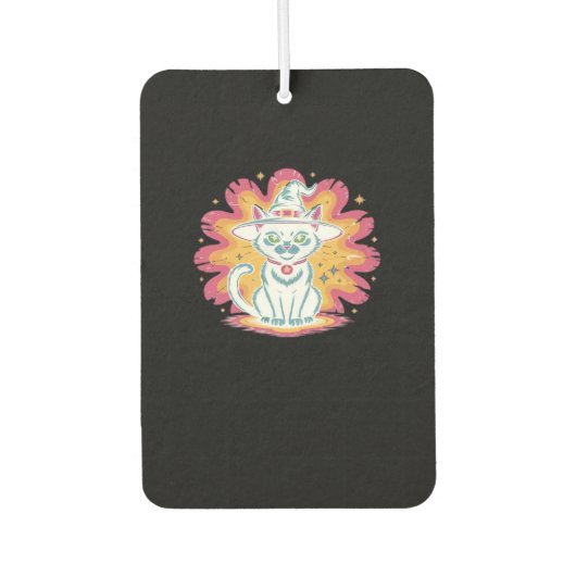Black Cat with Psychedelic Flower Oversized T-Shir Autolufterfrischer (Vorderseite)