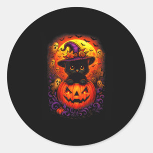 Black Cat Witz Hat Pumpkin Funny Halloween Men Wo Runder Aufkleber