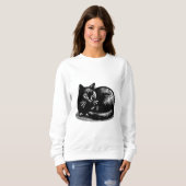Black Cat Woodcut Style Sweatshirt (Vorne ganz)
