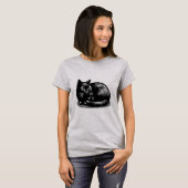 Black Cat Woodcut Style T-Shirt (Vorne ganz)