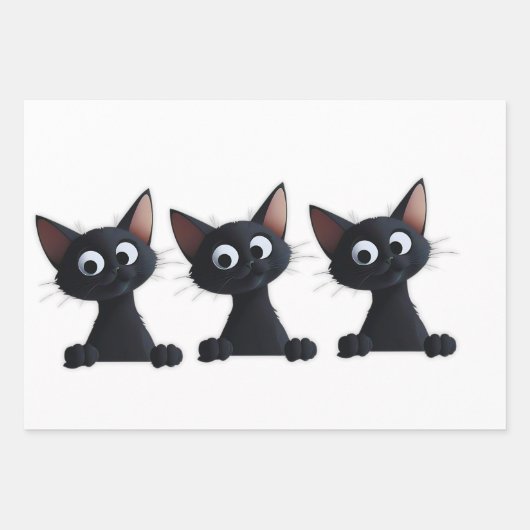 Black Cat Wrapping Paper Geschenkpapier Set (Vorderseite)