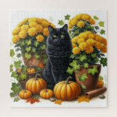 Black Cat Yellow Chrysanthemas Herbst Saison Puzzl Puzzle (Vertikal)