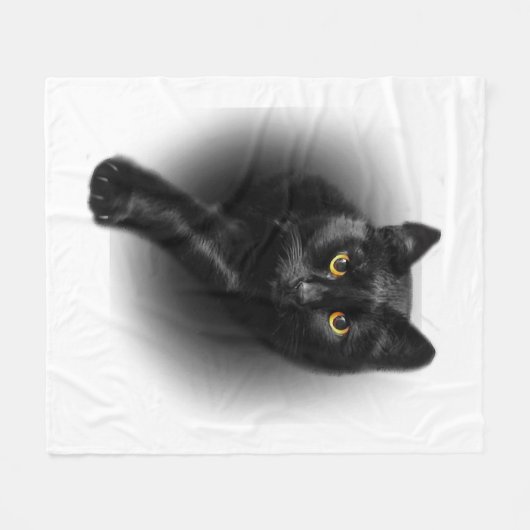 Black Cat Yellow Eyes Fleecedecke (Vorderseite (Horizontal))