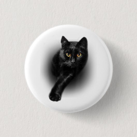 Black Cat Yellow Eyes T - Shirt Cats T-Shirt Button (Vorderseite)