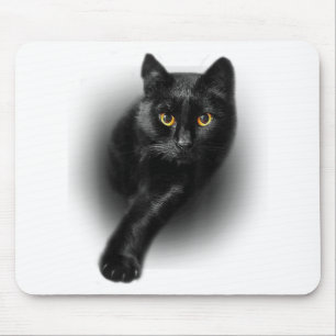 Black Cat Yellow Eyes T - Shirt Cats T-Shirt Mousepad