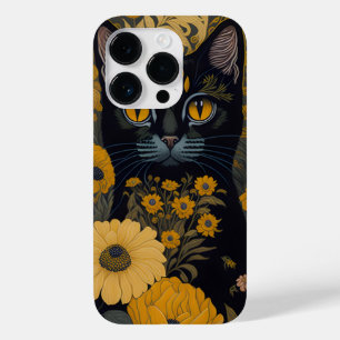 Black Cat Yellow Eyes Vintage Blume Case-Mate iPhone 14 Pro Hülle