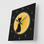 Black Cat & Yellow Moon Halloween Art Quadratische Wanduhr (Winkel)