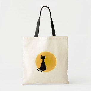Black Cat & Yellow Moon Halloween Art Tragetasche