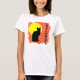 Black Cat Yellow Moon Halloween T-Shirt