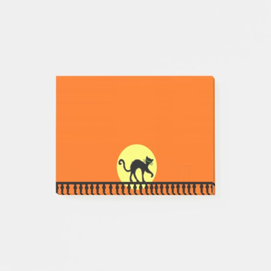 Black Cat Yellow Moon Zaun Post-it Klebezettel (Vorderseite)