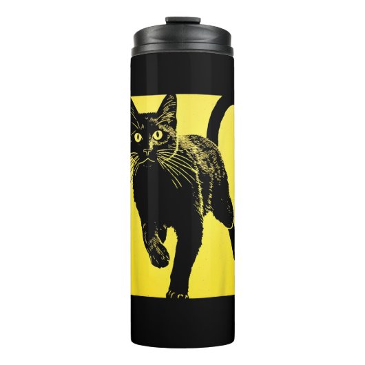 Black Cat Yellow Print Thermosbecher (Vorderseite)