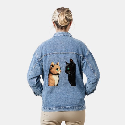 Black Cat Zoning Out - Funny Kitten Meme Jeansjacke (Modell)
