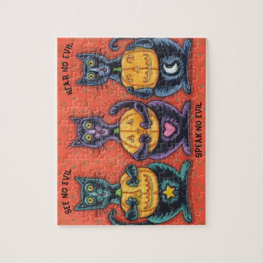 BLACK CATS AND JACKS SEE NO EVIL HALLOWEEN PUZZLE (Vertikal)