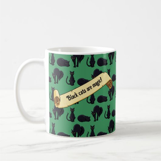Black Cats Are Magic! Witches Cat Pixel Art Stripe Kaffeetasse (Links)