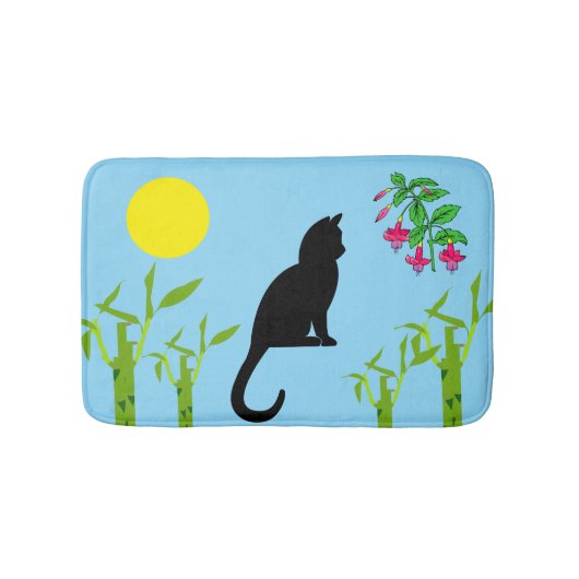 Black Cats & Botanicals Blue Bath Mat Badematte (Vorderseite)