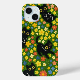Black Cats | Cute Black Cats Floral Meadow Pattern Case-Mate iPhone Hülle