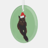 Black Cat's Foto Cutout mit Weihnachtsmannmütze Gr Ornament Aus Glas (Vorderseite links)