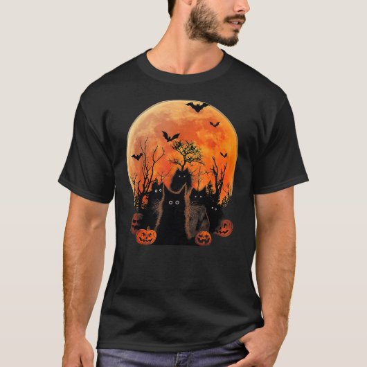 Black Cats Full Moon Funny Animal Pet Lover Hallow T-Shirt (Vorderseite)