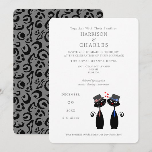 Black Cats Gay Marriage Purr.fect Wedding Einladung (Vorne/Hinten)
