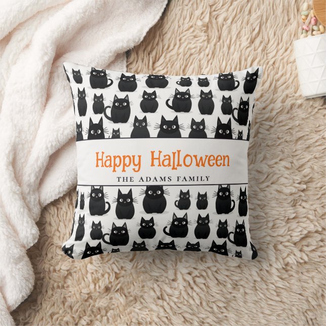 Black Cats Individuelle Name Happy Halloween Kissen (Decke)