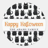 Black Cats Individuelle Name Happy Halloween Runder Aufkleber (Vorderseite)