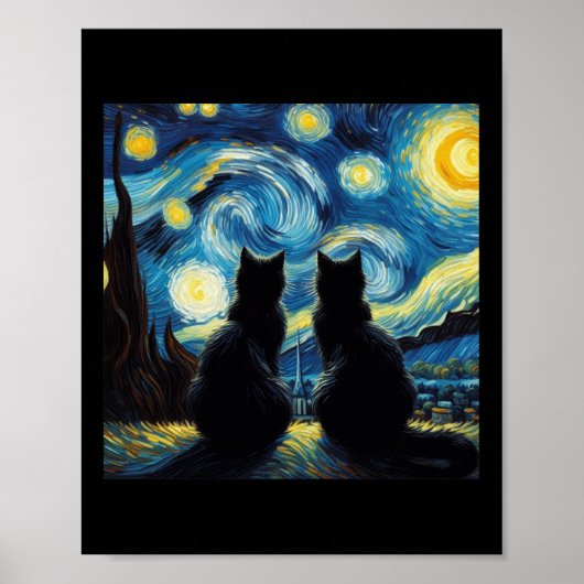 Black Cats Lover Starry Night Van Gogh Cat Mama Ca Poster (Vorne)