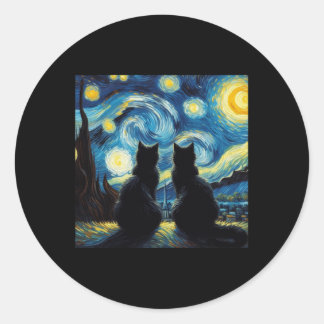 Black Cats Lover Starry Night Van Gogh Cat Mama Ca Runder Aufkleber