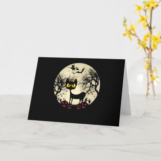 Black Cats Moon Pumpkin Funny Halloween Horror Karte (Gelbe Blume)