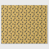 Black Cats on Mustard with Blue Outlines– Modern Geschenkpapier (Flach)