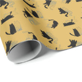 Black Cats on Mustard with Blue Outlines– Modern Geschenkpapier (Rolleneckpunkt)