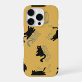 Black Cats on Mustard with Blue Outlines– Modern iPhone Hülle (Rückseite)