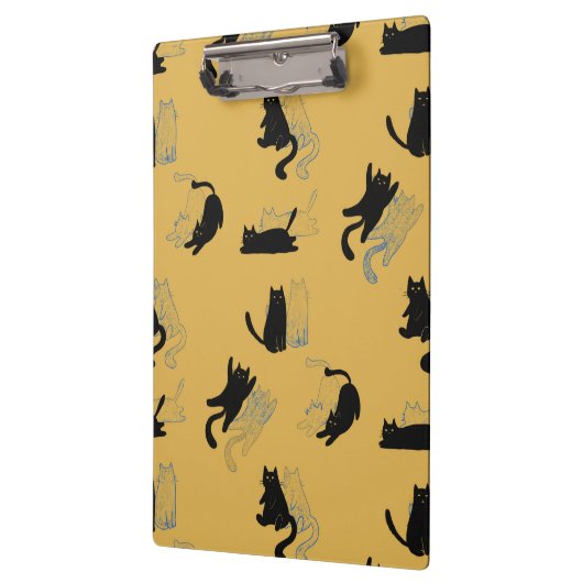 Black Cats on Mustard with Blue Outlines– Modern Klemmbrett (Links)
