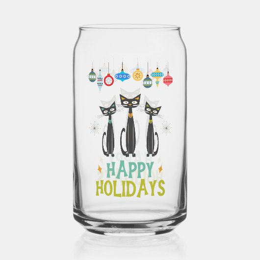 Black Cats & Ornaments Retro Mitte Jahrhundert Wei Dosenglas (Rückseite)